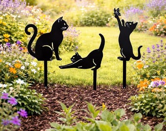 Cat Garden Stake SVG Bundle | Laser Cut Metal Yard Art Silhouette (Digital Download)