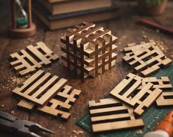 Cube Puzzle SVG Laser Cut File | 3D Wooden Brain Teaser Toy (Digital Download)