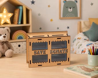 Laser Cut Money Bank Box SVG | Save Donate Spend Wooden Piggy Bank (Digital Download)