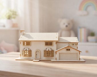 Archivo de modelo de casa en miniatura cortado con láser digital, plantilla de modelo arquitectónico 3D