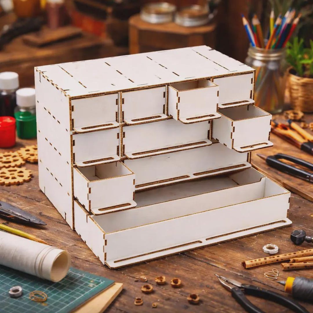 Laser Cut Organizer Box With Drawers SVG – Craft Storage Cabinet File ...