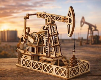 Hölzerne Öl Pump Jack 3D Puzzle Modell | Mechanische Laserschnitt-Datei (3 mm SVG)