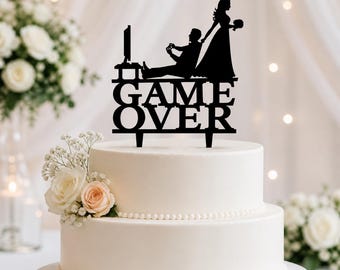 Adorno para pastel de bodas con temática gamer en formato SVG / Archivo de corte láser "Novia y novio: ¡Fin del juego!" (Descarga digital)
