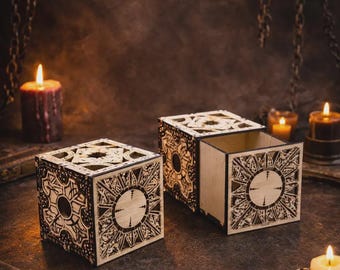 Caja de rompecabezas Hellraiser cortada con láser SVG / Cubo de rompecabezas de terror de madera / Descarga digital