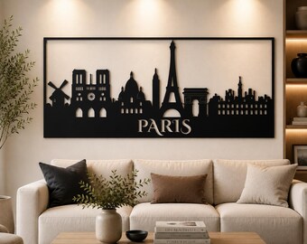 Paris Skyline Wandkunst, Eiffelturm Stadtbild Dekor (SVG)