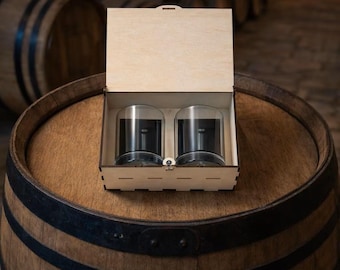 Plantilla SVG DXF AI de caja de madera para vaso de whisky cortada con láser (descarga digital)