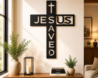 Cruz de Jesús Salvador SVG / Arte mural de fe, archivo de corte láser (SVG)