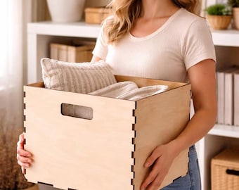 Planos para caja de almacenamiento de madera contrachapada en formato SVG / Organizador cúbico cortado con láser (descarga digital)