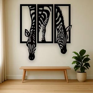 Lámina decorativa de cebra para pared (SVG) de 3 paneles / Decoración de animales de safari / Archivo de corte láser (Descarga digital)