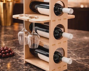 Laser Cut Minibar Wine Rack SVG | Bottle & Glass Holder Template (Digital Download)