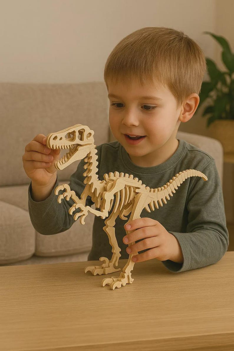 3D Wooden Dinosaur Puzzle SVG | Laser Cut Dino Model Template (digital ...