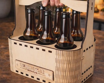 Soporte para seis botellas de cerveza en formato SVG / Archivo de corte láser de madera para botellas (descarga digital)