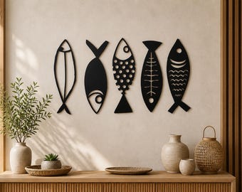 Moderne Fisch Wand Kunst SVG Set | Skandinavischen Laser Cut Dekor (SVG)