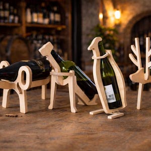 Drewniany stojak na wino w kształcie zwierzęcia w formacie SVG | Plik wycinany laserowo do drewna o grubości 10 mm (pobranie cyfrowe)