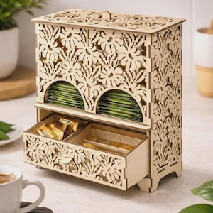 Laser geschnitten Holz Teehaus Organizer SVG - Küche Teebeutel Halter (digitaler Download)