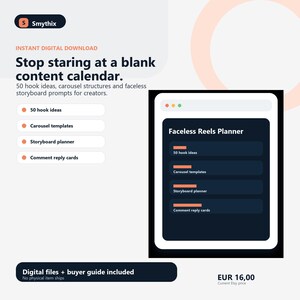Planejador de Carretéis Sem Rosto, 50 Ideias de Gancho, Modelos de Carrossel, Kit de Ferramentas para Criadores de Conteúdo, PDF com Sugestões para Mídias Sociais