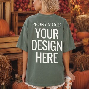 Comfort Colors 1717 Moss Back View Mockup, Fall Shirt Mockup, Apple Orchard Photo Mockup, Pumpkin Patch Mockup, Apparel Mockup