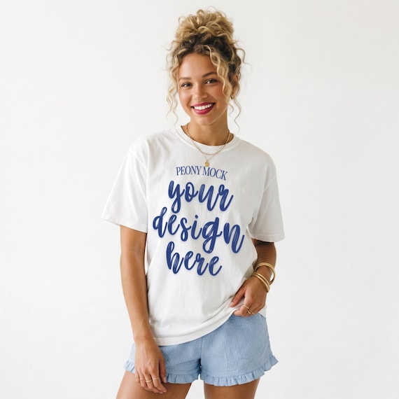 Comfort Colors 1717 White Mockup, Lifestyle T Shirt Mockup, Oversized Tee Mockup, Female Model Mockup, POD Mockup, Etsy Seller Mockup