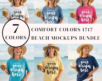 Comfort Colors 1717 Mockup Bundle, Beach Bachelorette Shirt Mockup, Mädchen Trip POD Bundle, 7 Farben, weibliches Modell