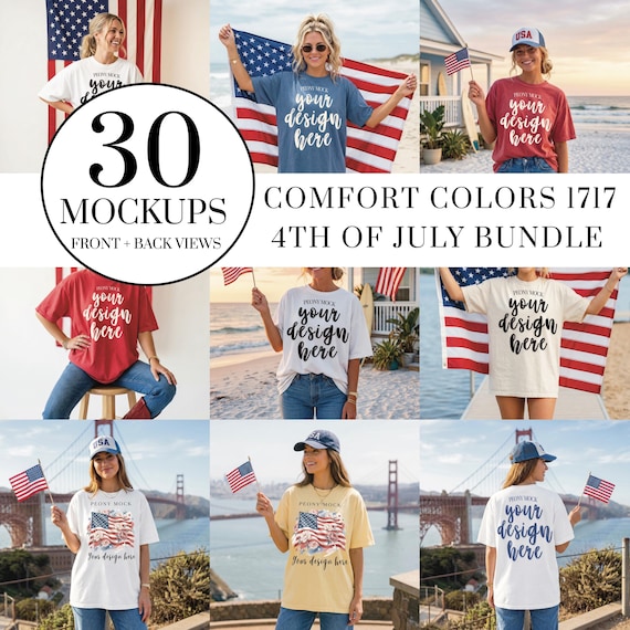 4th of July Mockup Bundle, Comfort Colors 1717 Patriotic Mockup, CC1717 Shirt Mockup, POD Mockup Bundle