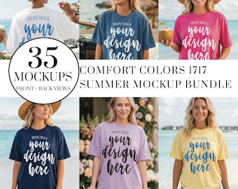 Comfort Colors 1717 Sommer Mockup Bundle, CC1717 Lifestyle Shirt Mockups, Vorder- und Rückansicht Bundle