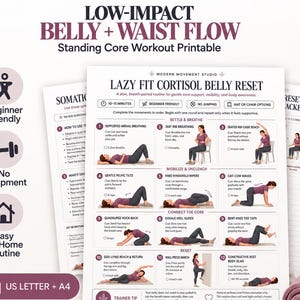 Cortisol Buik Workout PDF, Lazy Fitness Somatische Core Reset Routine Printbaar