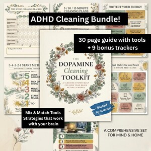 Dopamine Cleaning Toolkit, ADHD Planner Canva Template, Neurodivergent Home Organization Guide, Executive Dysfunction Chore Checklist