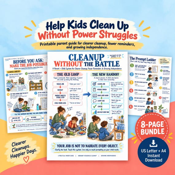 Kids Cleaning Guide for Independent Chores: Parent Prompting System, Visual Routine PDF Ages 7-11