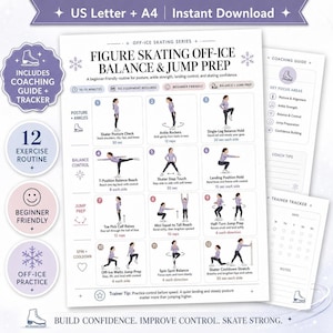 Figure Skating Workout PDF, Off-Ice Balance Drills, Jump Prep Coaching Guide, Practice Tracker, US Letter A4