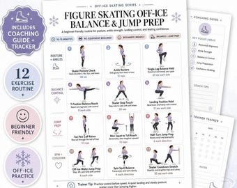 Figure Skating Workout PDF, Off-Ice Balance Drills, Jump Prep Coaching Guide, Practice Tracker, US Letter A4