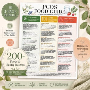 Lista de alimentos para SOP (Síndrome dos Ovários Policísticos) para imprimir, tabela nutricional para resistência à insulina, planejamento de refeições para o bem-estar feminino em PDF.
