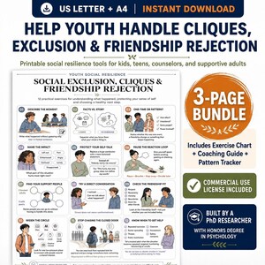 Friendship Rejection Coping Skills PDF, Social Exclusion & Clique Support Guide for Teens, Parents and Counselors
