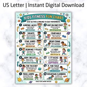 Kids Workout & Brain Break Printable, Indoor Exercise Activities, ADHD Energy Release, Classroom Movement Breaks, Fitness Fun for Home PE