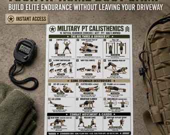 Militärische Calisthenics Workout Chart Printable, Taktische Fitness Körpergewicht Übung Poster, ACFT PFT Prep Guide, Home Gym Boot Camp Routine