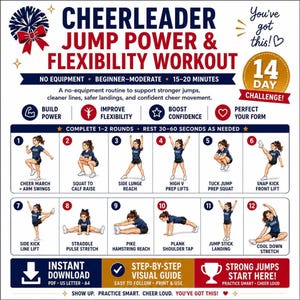 Cheer Jump Workout Printable, Flexibility Routine PDF & 14-Day Challenge Guide