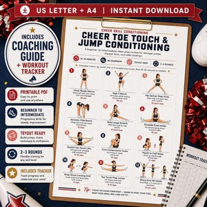Cheer Jump Conditioning Printable PDF Bundle | Toe Touch Training Chart | Cheer Tryout Prep | Jump Drills | Coaching Guide