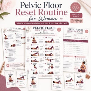 Pelvic Floor Exercise Chart, Printable Kegel Workout Tracker & Mini Routine Cards