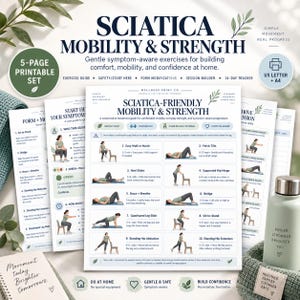 Sciatica Exercises Printable Guide | Gentle Mobility, Strength & 14-Day Symptom Tracker, 5-Page PDF