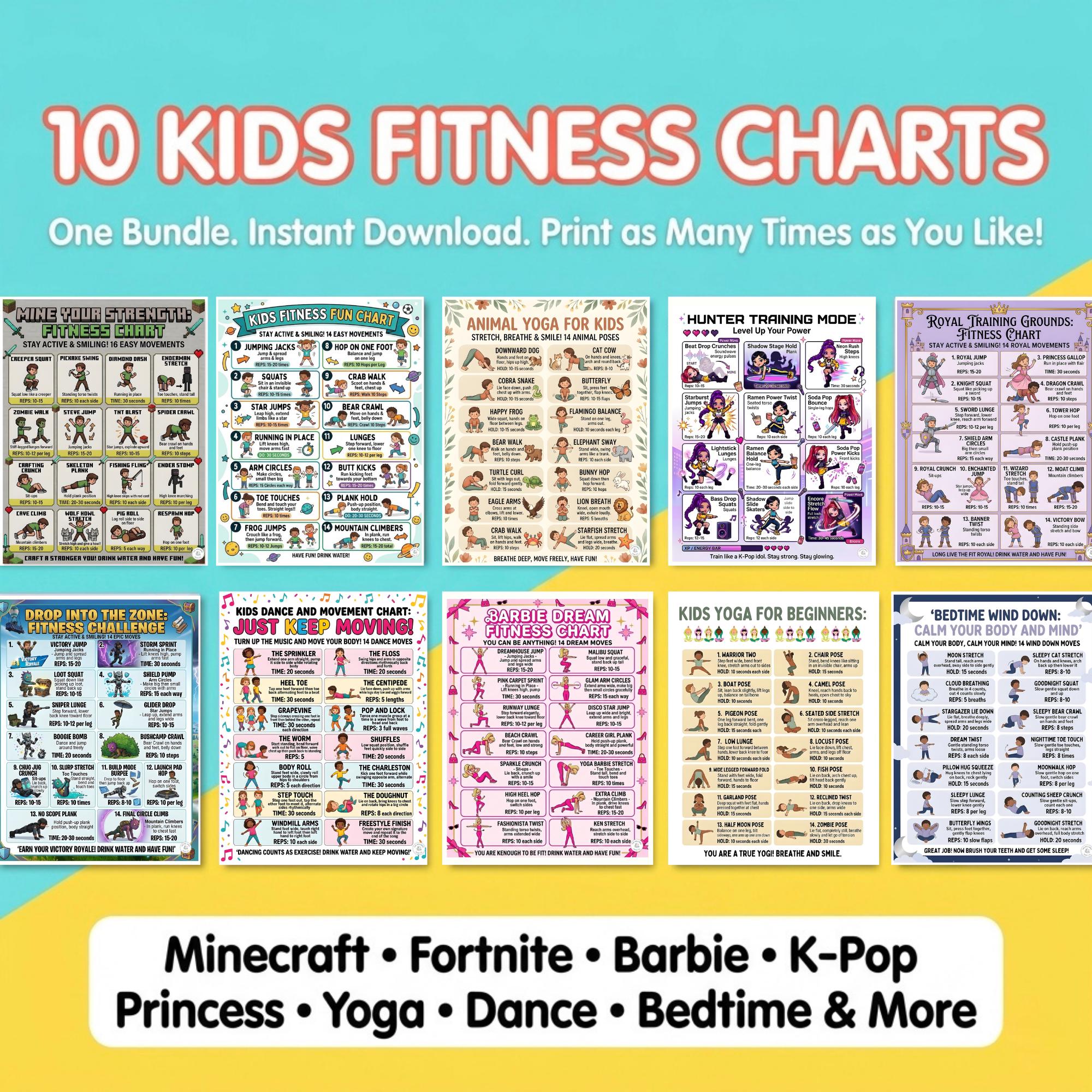 Kids Exercise Bundle, Fun Workout Chart & Fitness Planner, Homeschool ...