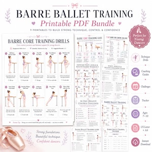 PDF de Treinamento de Ballet na Barra para Jovens Dançarinos, Exercícios de Condicionamento Físico para Dança Imprimíveis, Treino de Técnica para Crianças de 7 a 10 Anos