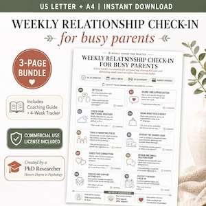 Revisión semanal de la relación para padres ocupados, hoja de trabajo de comunicación para parejas, registro de carga compartida en PDF