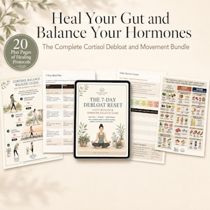 Cortisol Belly Reset Printable Bundle, 7 Day Debloat Meal Plan, Grocery List, Workout Charts, Wellness PDF