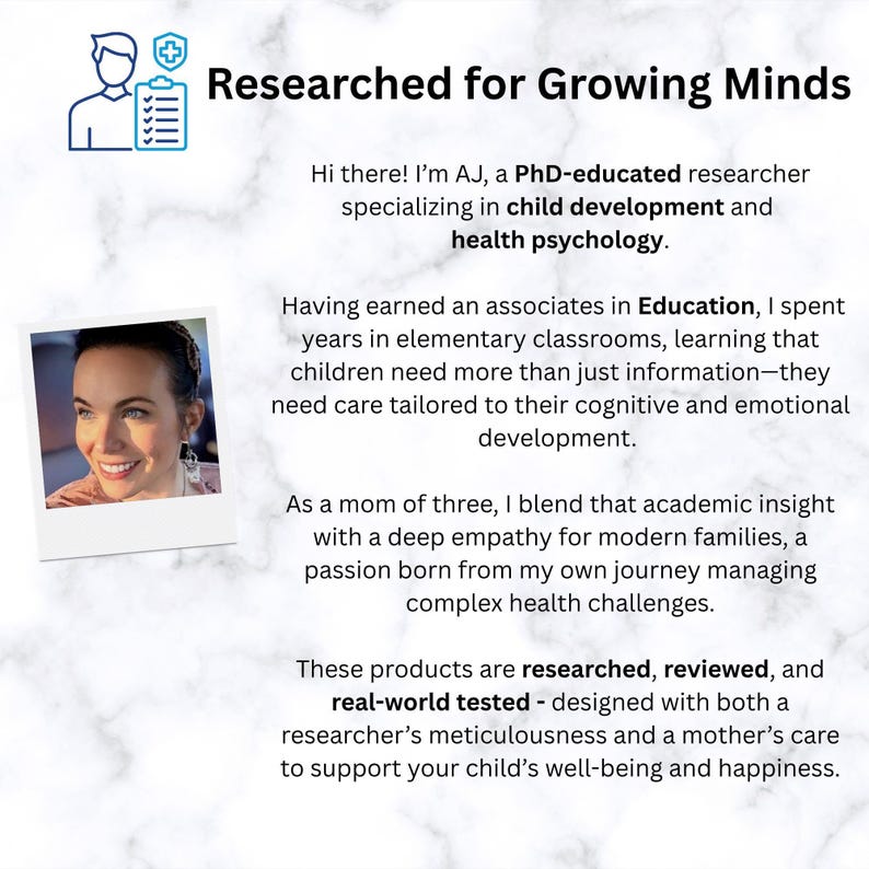 An informational text graphic introducing the creator alongside a small portrait photo and a badge icon.