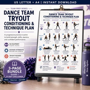 Dance Team Tryout Workout Chart PDF, Audition Conditioning Program, Pom Practice Guide, 21 Day Challenge, Coach Printable