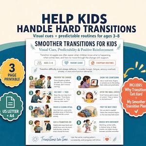 Transition Toolkit for Kids Ages 3–8, Parent Guide with Visual Cues, First-Then Strategies & Routine Planning