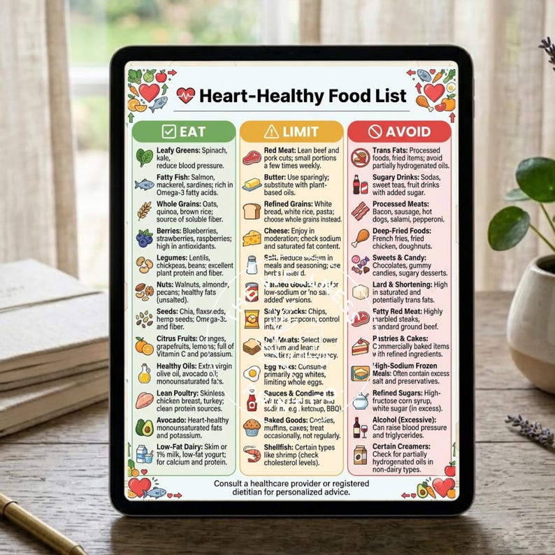 Heart Healthy Food List | Cardiac Diet Guide | Kitchen Printable ...