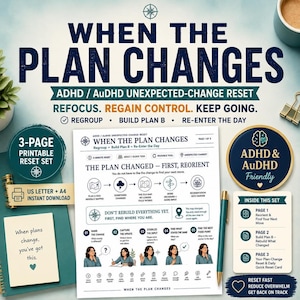 Change of Plans Worksheet for ADHD Adults & Older Teens, AuDHD Transition Support, Executive Function Reset PDF