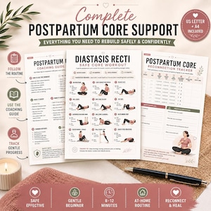 Diastasis Recti Workout PDF, Postpartum Printable, Gentle Safe Core Exercises, Pelvic Floor Recovery Tracker