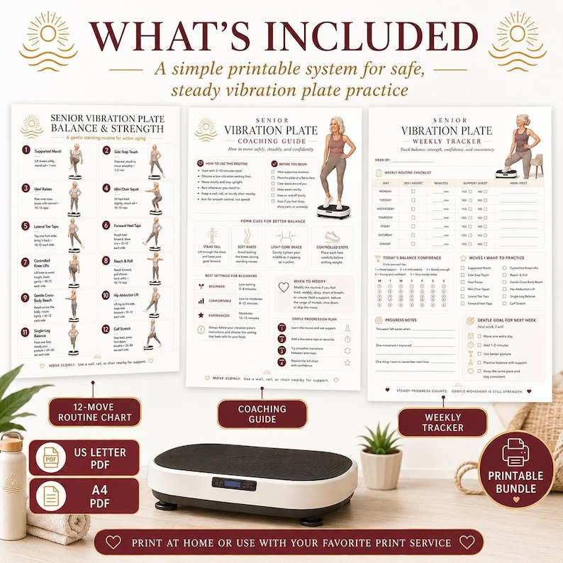 Senior Workout Vibration Plate Exercises, Balance & Strength Chart for ...