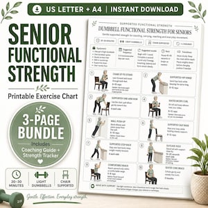 Senior Dumbbell Workout Printable, Chair-Supported Functional Strength Guide, Home Fitness Tracker PDF